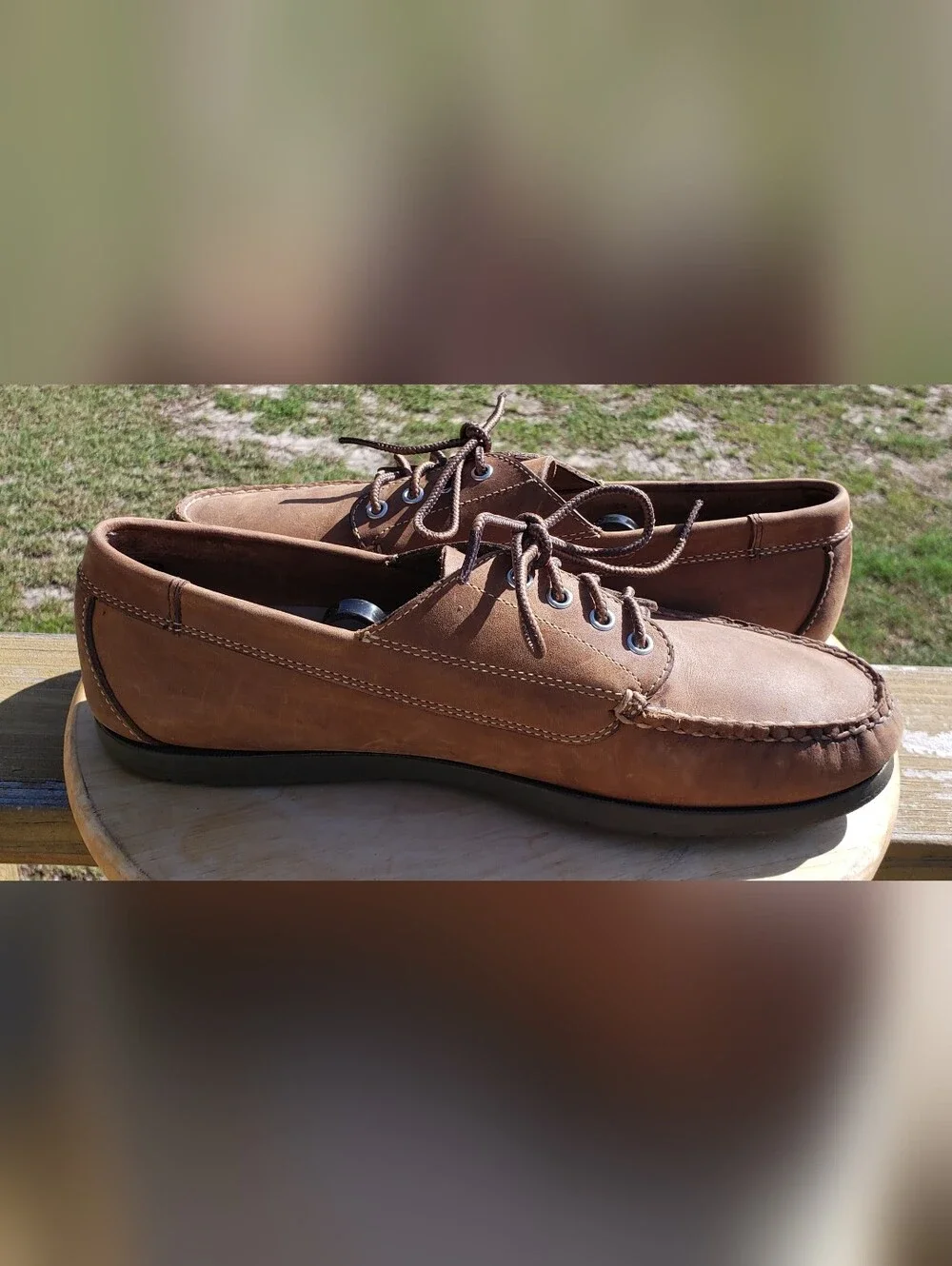 L.L.Bean Men's Leather Moccasins Rubber Sole Blucher Moc Brown Size 12 D